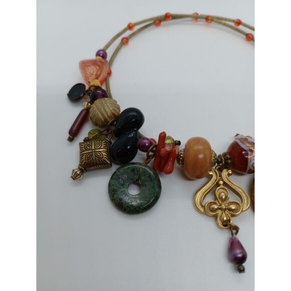 Vintage Multi Stone Bohemian Style .:* 22" Beaded Coil Necklace *:. w/Coral - Picture 3 of 5